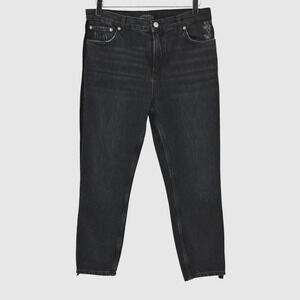 ZARA Jeans Womens Size 6 Black Velvet Side Stripe Premium Denim Tapered Leg Goth